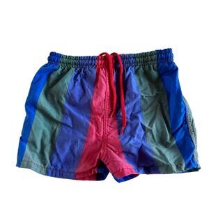 Star Fish Vintage Boys Sz 18 Months Red, Blue & Green Striped Swim Trunks Retro